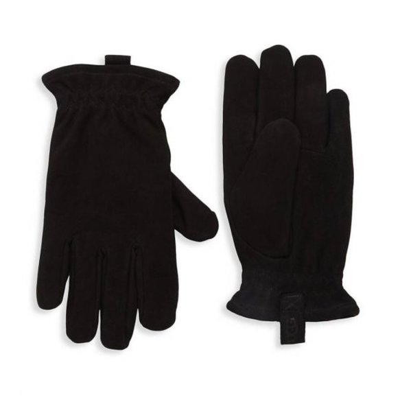 NWT‎ MEN'S UGG SUEDE TAB FUR LINED GLOVES BLACK - Picture 1 of 5